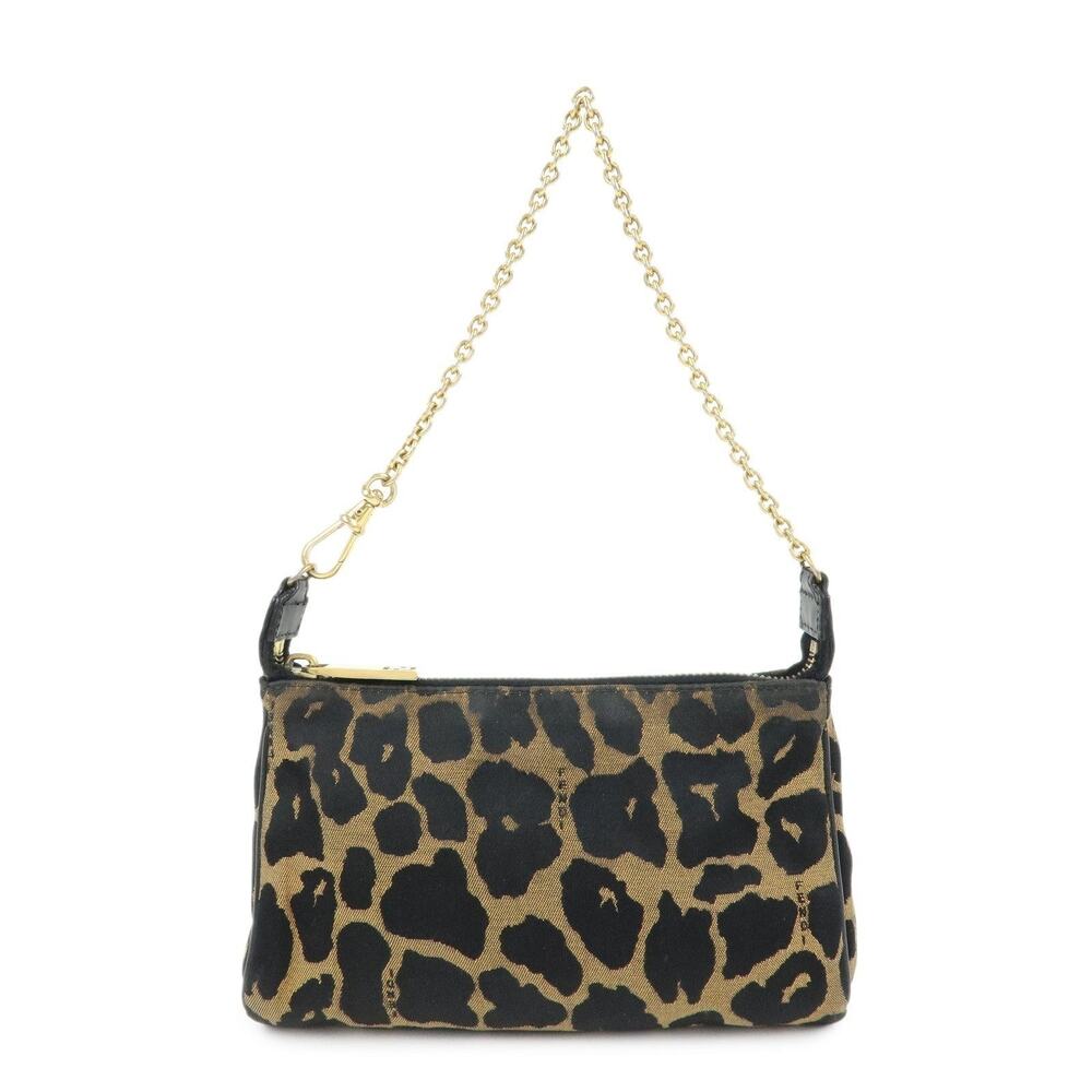 Fendi Leopard Canvas Pochette Brown